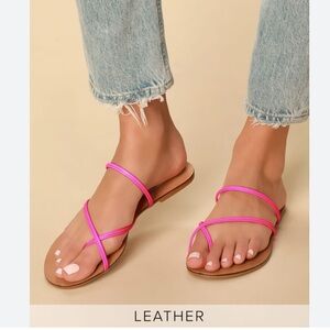 Steve Madden Neon Pink Leather Wise Sandals Criss Cross Strappy Thong Style